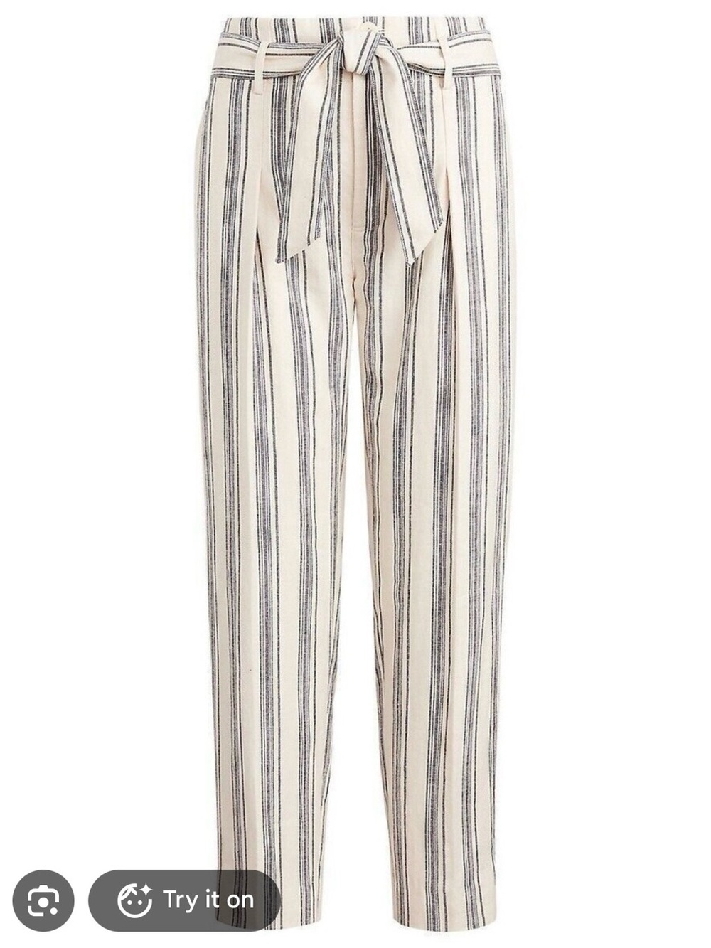 Ralph Lauren Cream & Black Striped Tie-Waist cropped Petite Pants